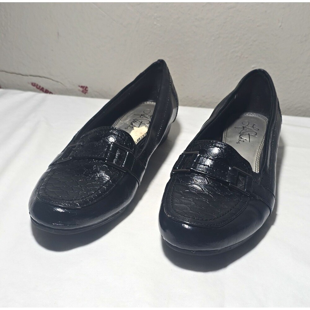 A.N.A BAXON B4652S1001 Women’s Black Croc Loafer Flats Comfort Size 7M